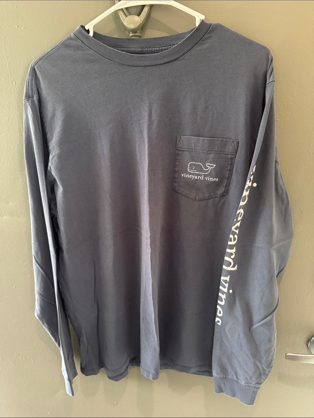 Vineyard Vines Long-Sleeve Pocket Tee in Navy Blue with Sleeve Logo